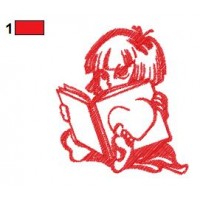 Girl Holding Book Embroidery Design